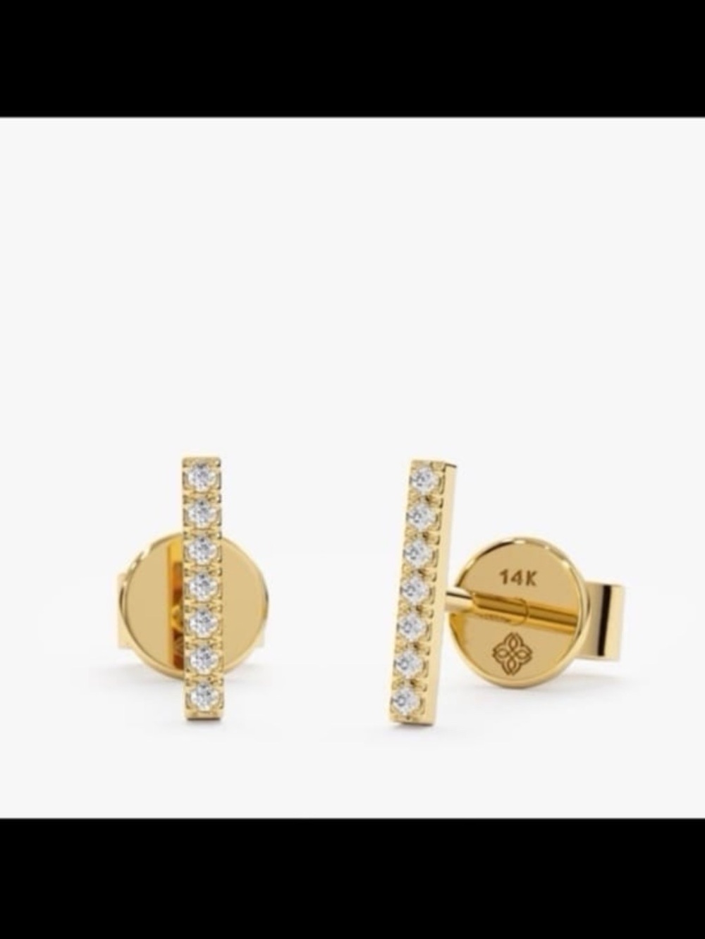 14k Gold Diamond Bar Stud Earrings - Gold